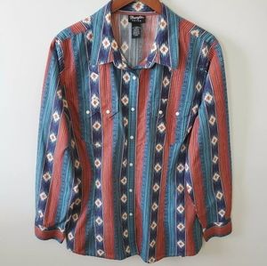 Wranger Retro Women's Size 2X Southwestern Aztec Pearl Snap Long Sleeve Shirt